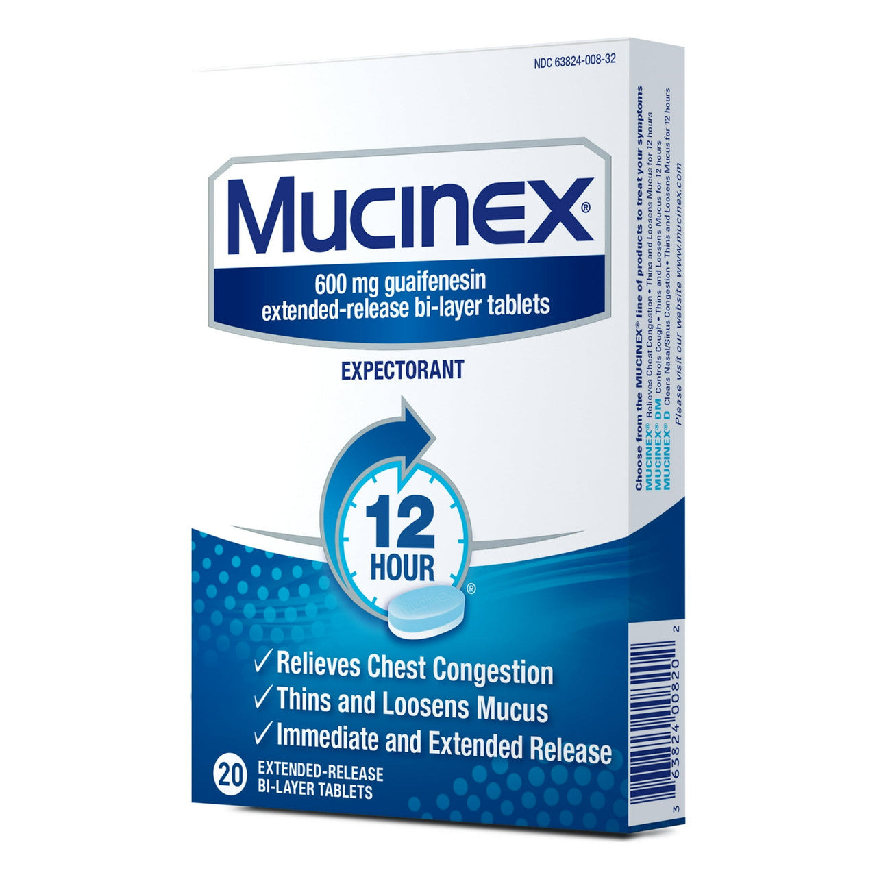 Mucinex Expectorant Guaifenesin Extended Release 600 Mg Tablets, 20 Ea